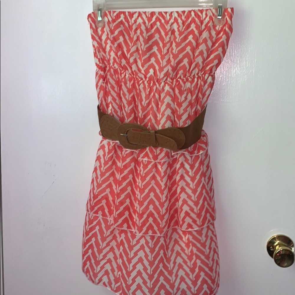 Rue21 Coral Strapless Dress W/ Detachable Belt